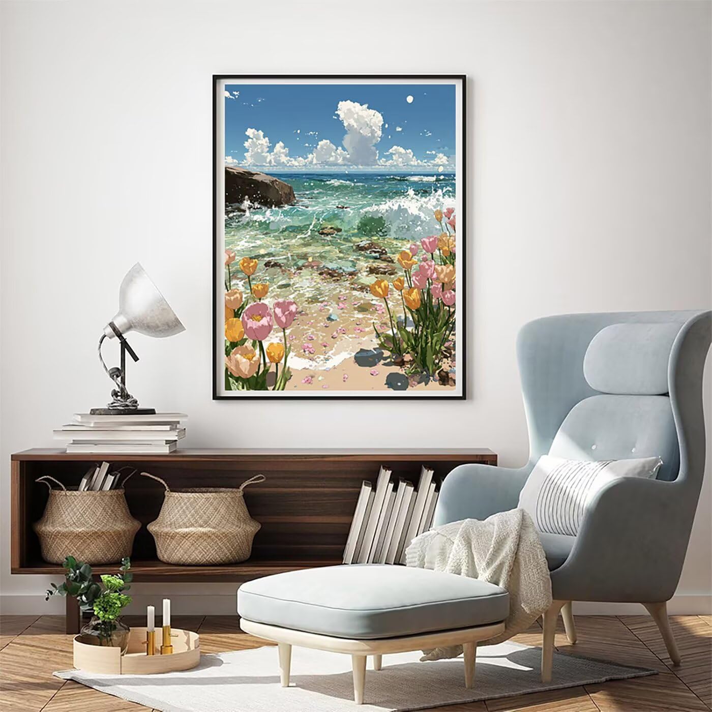 Landschaft Blume Malen Nach Zahlen Erwachsene, Paint by Numbers Adult Anfänger Kreativ Set für, Heimwerk Malen Nach Zahlen Kinder, Pinsel und 36 Acrylfarbe Als, für Deko Wohnzimmer 60 x 80 cm BJHWK234
