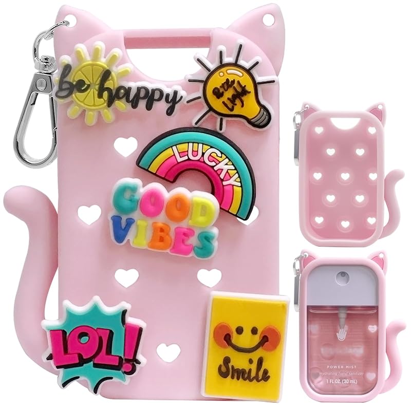 Estojo de silicone AukeyStar para spray Touchland de 30 mL, com 6 pingentes e chaveiro, rosa