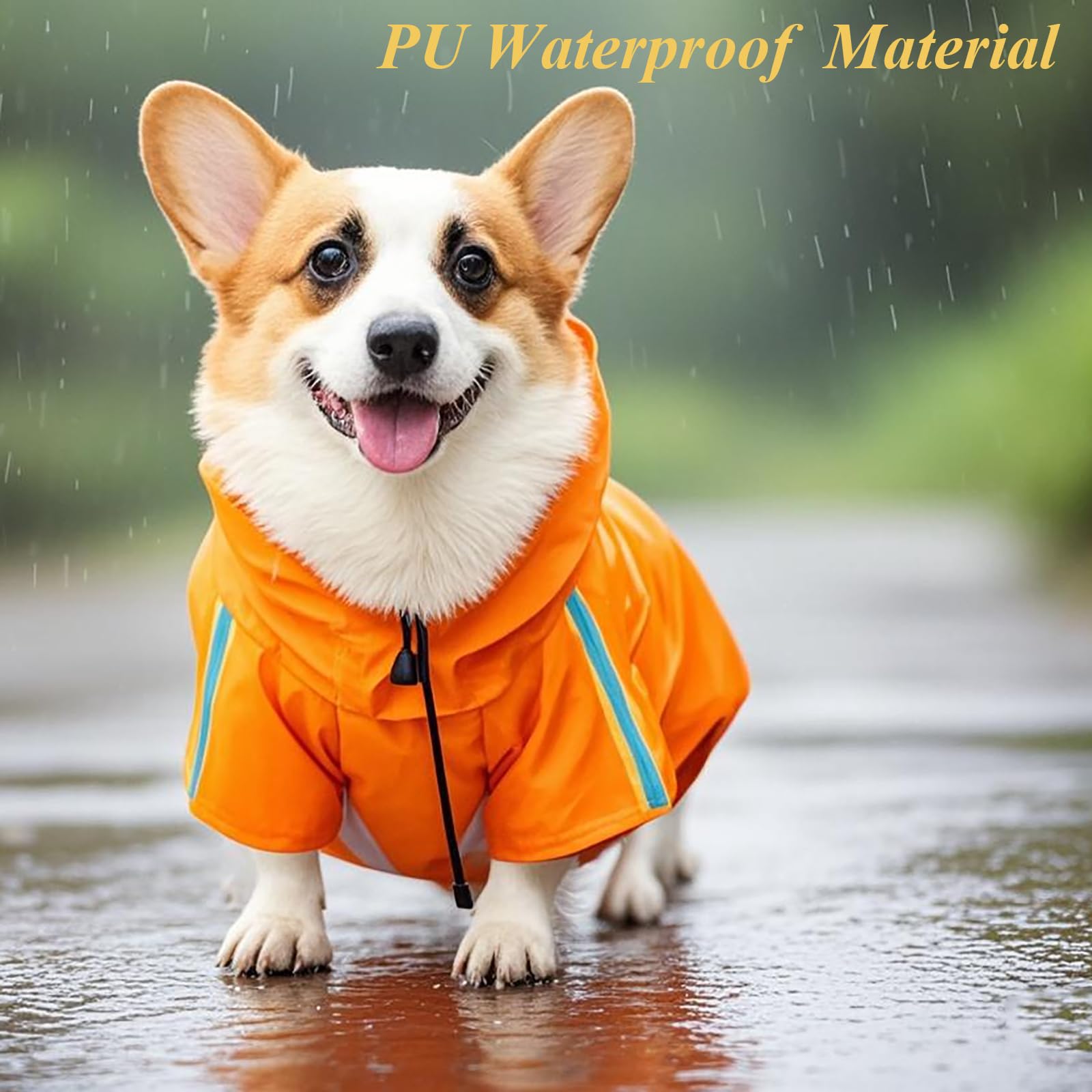 BWBIKE Waterproof Dog Raincoat Adjustable Pet Rainproof Clothes Lightweight Dog Rain Jacket Poncho Hoodies with Strip Reflective for Small Medium Large Dogs Orange - Image 4
