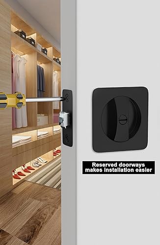 Miniatura 7 de goldenwarm Cerradura de puerta de bolsillo negra, cerradura de puerta de bolsillo deslizante cuadrada de esquina redondeada, cerradura de puerta de