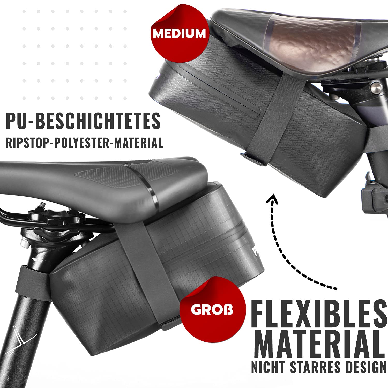 PRO Bike Tool Fahrrad Satteltasche - Gurt unter dem Sitz Satteltaschen für Fahrrad - Rennrad oder Mountainbike - Große Größe - Fahrrad Zubehör