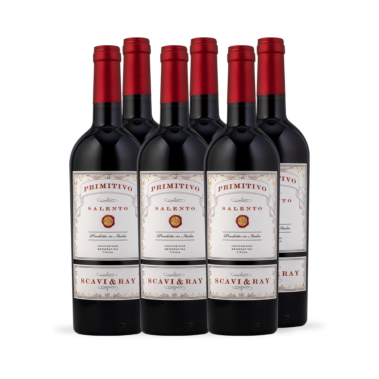 SCAVI & RAY Primitivo Salento IGT Rotwein 13% Vol. - halbtrocken, 6x0,75l | Samtig-weiche Cuvée aus Apulien in Italien, halbtrocken, ideal zu italienischen Gerichten, Gegrilltem und für Genießer