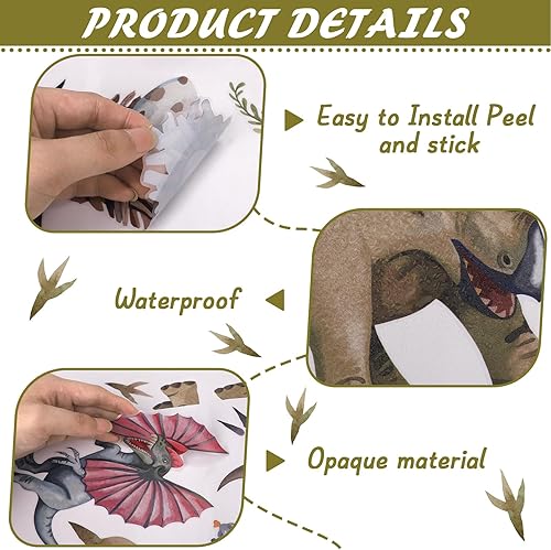 Miniatura 3 de Calcomanías de pared de dinosaurio de acuarela para despegar y pegar, ideales para niños y niñas, dormitorio, baño, sala de estar, cocina,