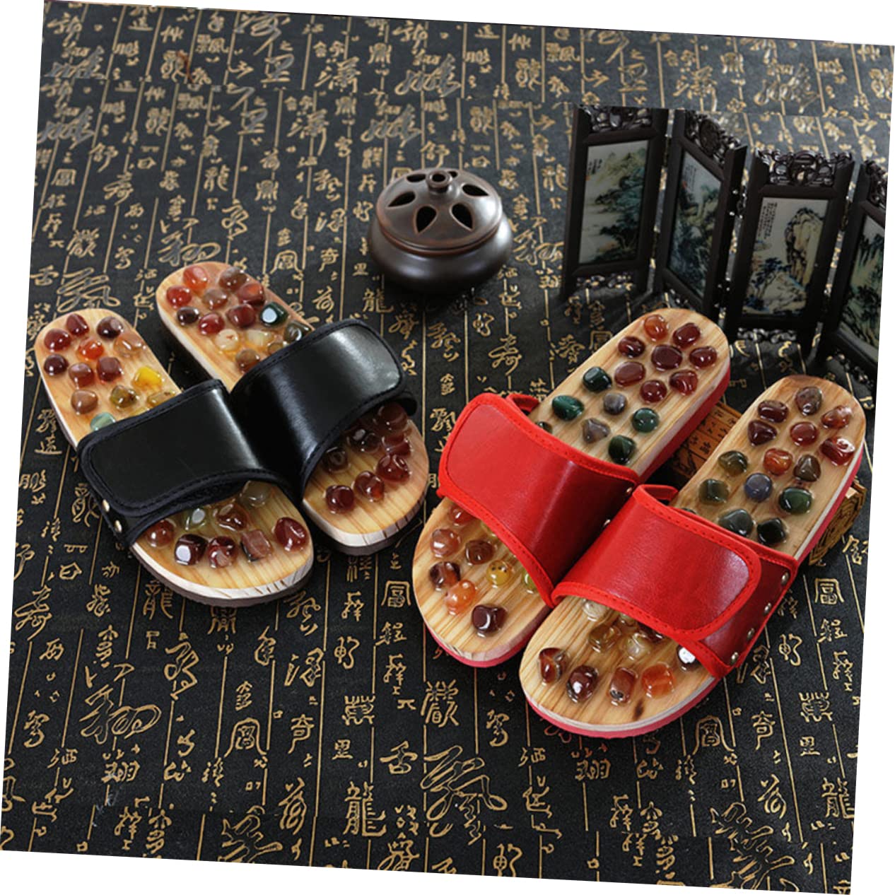 Beavorty Akupunktur Sandalen Massagepantoffeln Fußmassage Schuhe Ergonomisches Design für Füße Entspannung Schwarz Yards