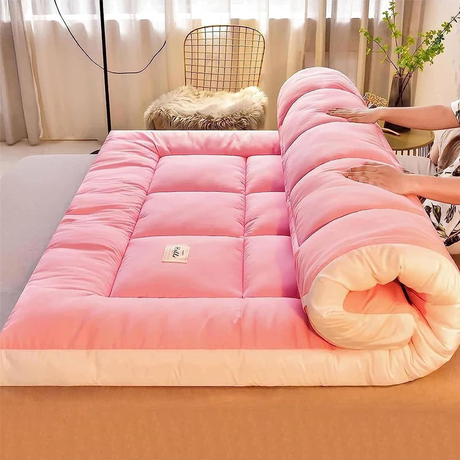ZMIN Futon Mattress, Full Extra Thicken Tatami Futon Mattress for Adults, Extra Thick Folding Sleeping Pad Breathable Floor Lounger Guest Bed Camping Couch,C,150x200cm