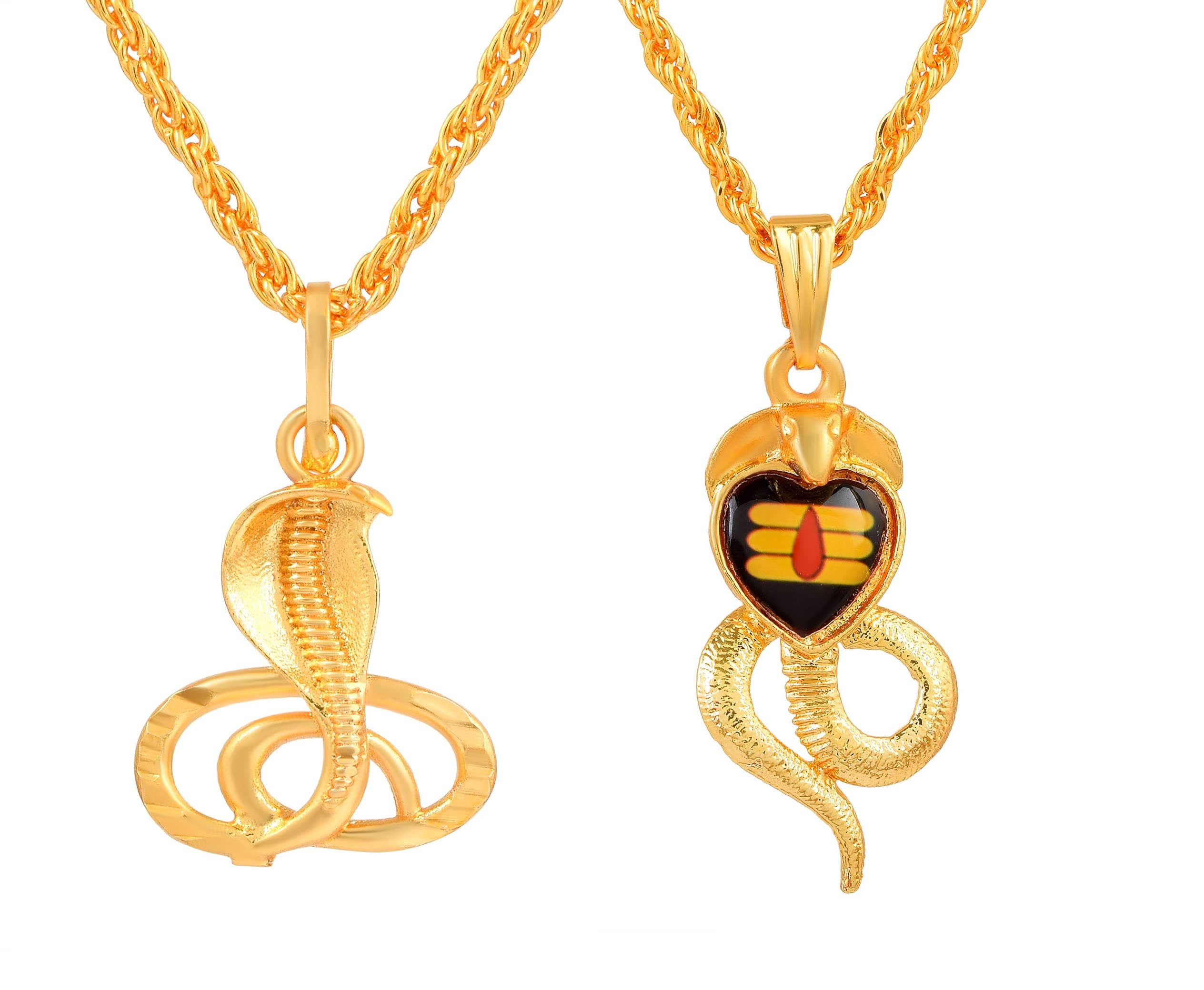 Gold Plated Brass 2 Pieces Naag (Snake) Kaal Sarp Dosh Nivaran Pendant Necklace for Women and Men-image-1