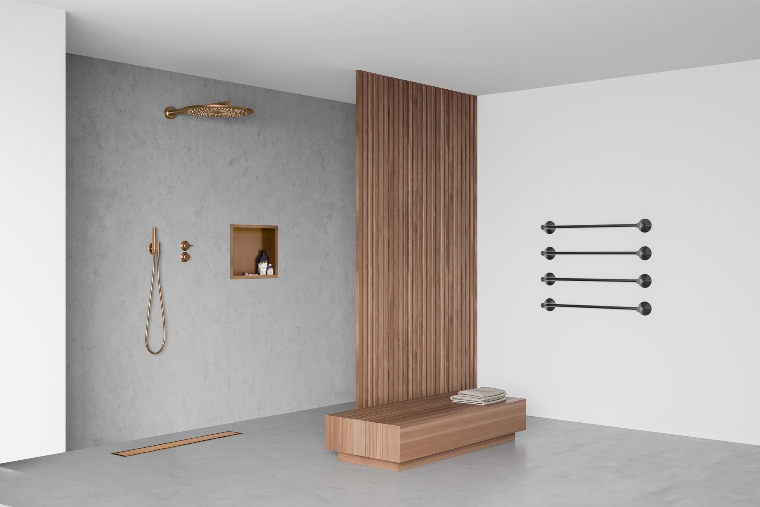 Wall-Box One Nicho de Ducha de Acero Inoxidable Cobre 30x20x10cm, Cobre, Nicho de Ducha de Pared, Impermeable, Instalación de Nicho Flexible, Nicho para Utensilios de Baño, Sin Azulejos