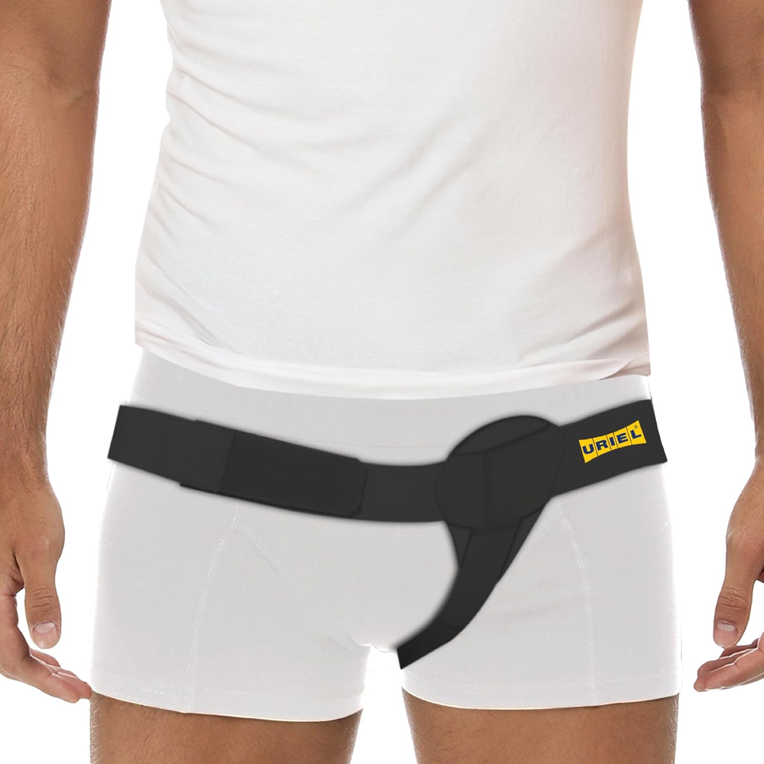 URIEL Left Side Hernia Belts for Men - Inguinal Hernia Belt for Men, Pre and Post Surgery Truss, Size Large, Black (39.8-44.5 Inches)