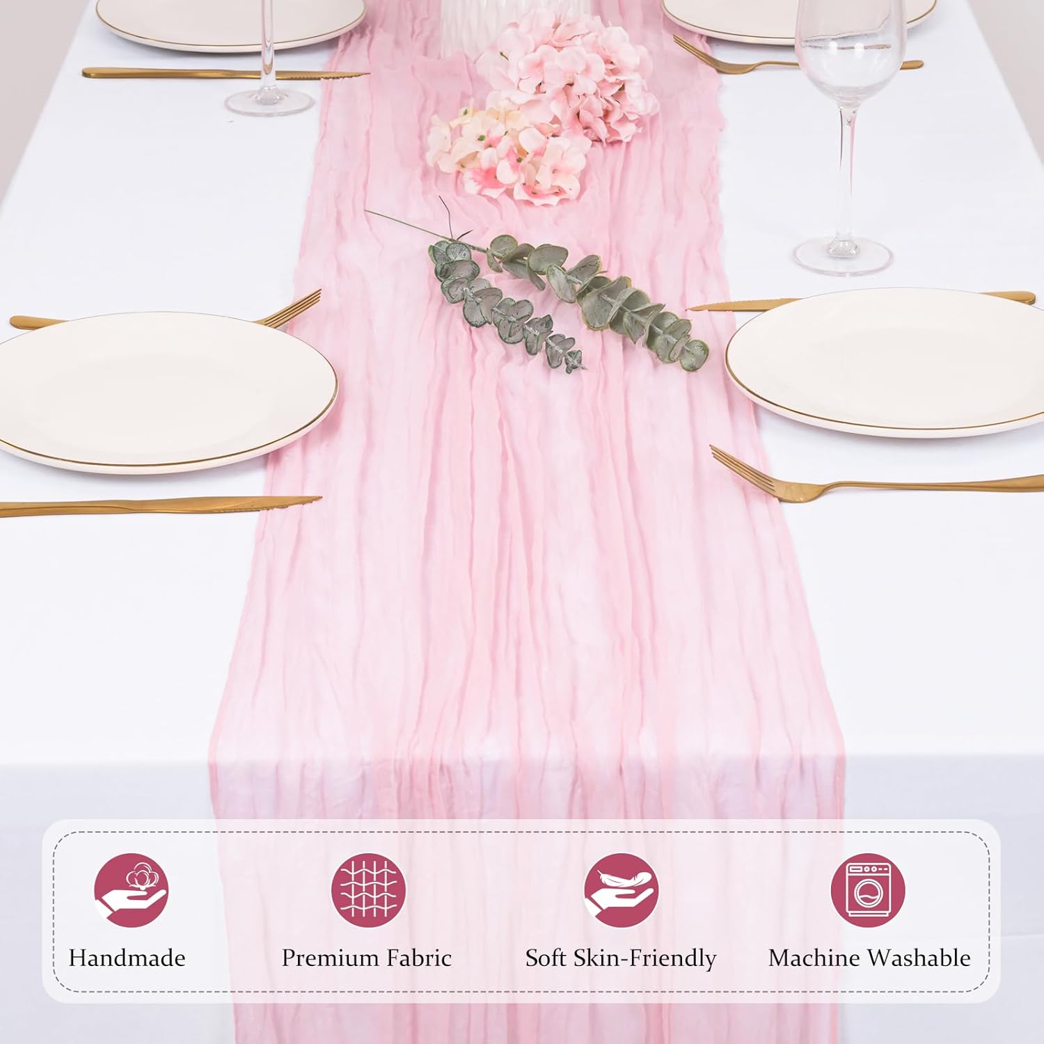8 Pack Light Pink Cheesecloth Table Runners 21x120 Inch Boho Gauze Table Runner 10FT Long Rustic Sheer Pink Table Runner for Baby Shower,Wedding,Party,Birthday,Home Table Decor