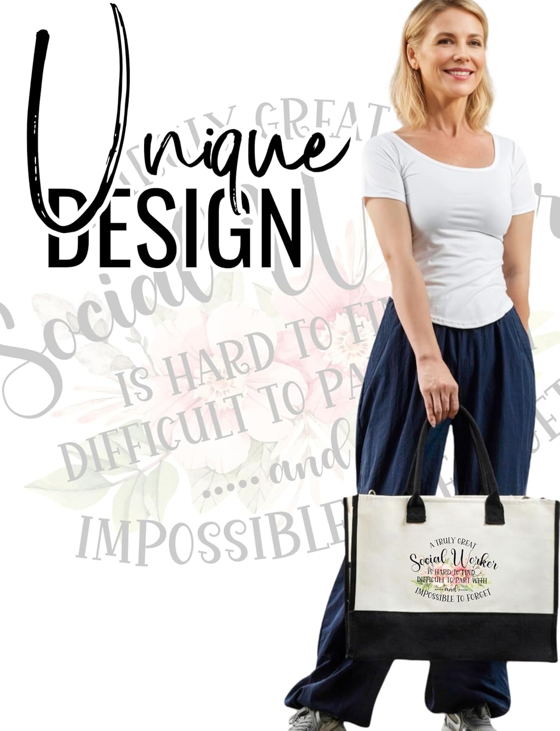 InnoBeta Social Worker Gifts Canvas Tote Bag with Top Zipper and Shoulder Strap for Birthday, Mother's Day, Christmas