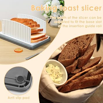 Bread Slicers for Homemade Bread Adjustable Width Bread Cutting Guide with Crumb Tray Foldable and Compact Loaf Cutting Board Bread Slicing Tool for Loaf Sourdough Sandwich
