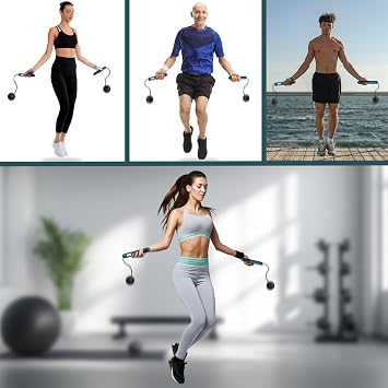 Cordless Skipping Ropes Ropeless Skipping Rope with Counter Wireless Jump Rope with Weighted Balls Portable Digital Fitness Training Equipment for Home Gym for Adults and Teens