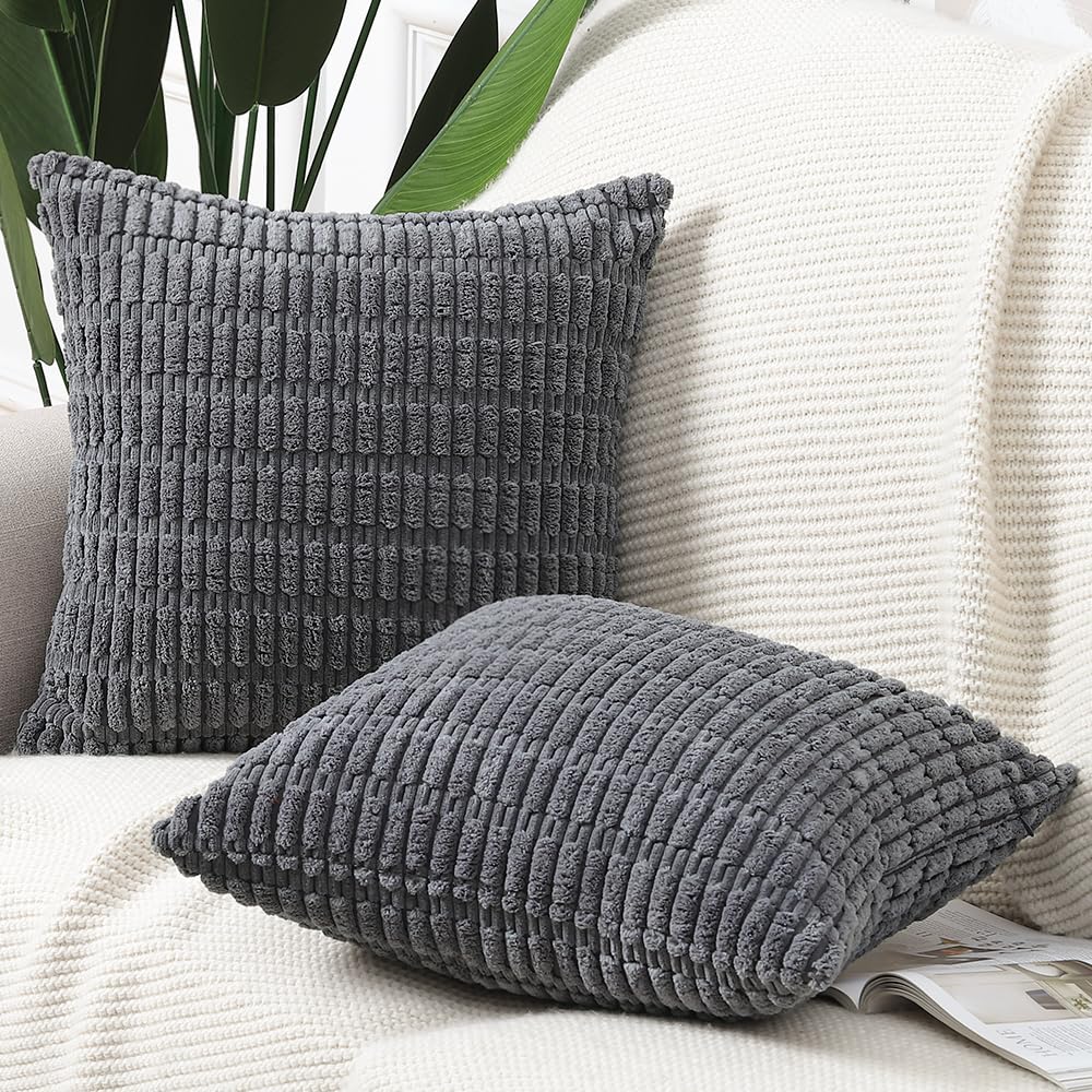 Madizz Pack of 2 Boho Striped Corduroy Throw Pillow Covers 20x20 inch, 50x50 cm - Image 2