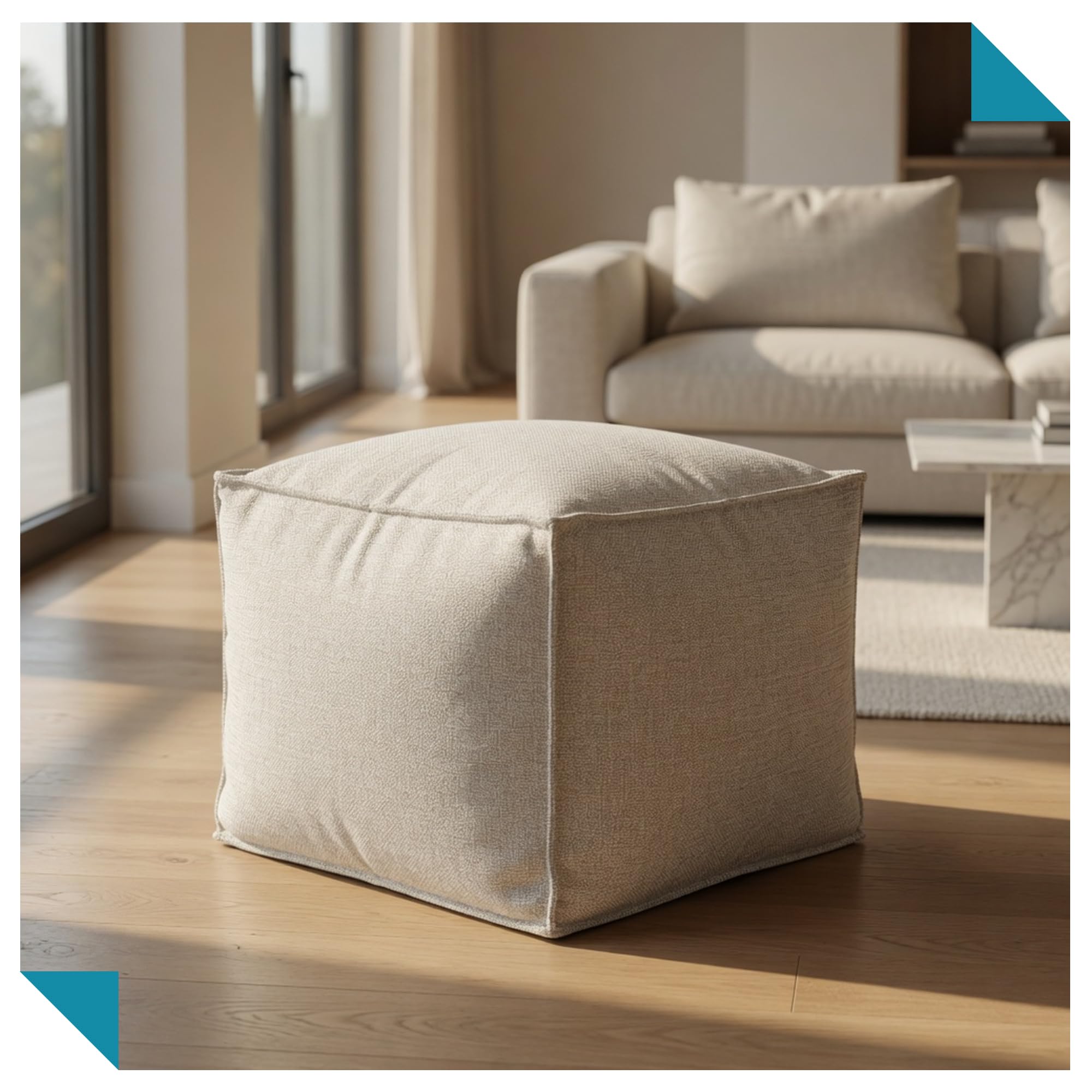 Deshome Pouf da esterno e interno - Pouf poggiapiedi quadrato 60x60x50 cm da giardino idrorepellente sfoderabile, Puff design moderno per soggiorno terrazzo e camera da letto Light Pouf Grigio marrone