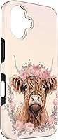 Vista 3 de Funda bohemia para iPhone 16 con diseño de vaca escocesa de las tierras altas, color rosa