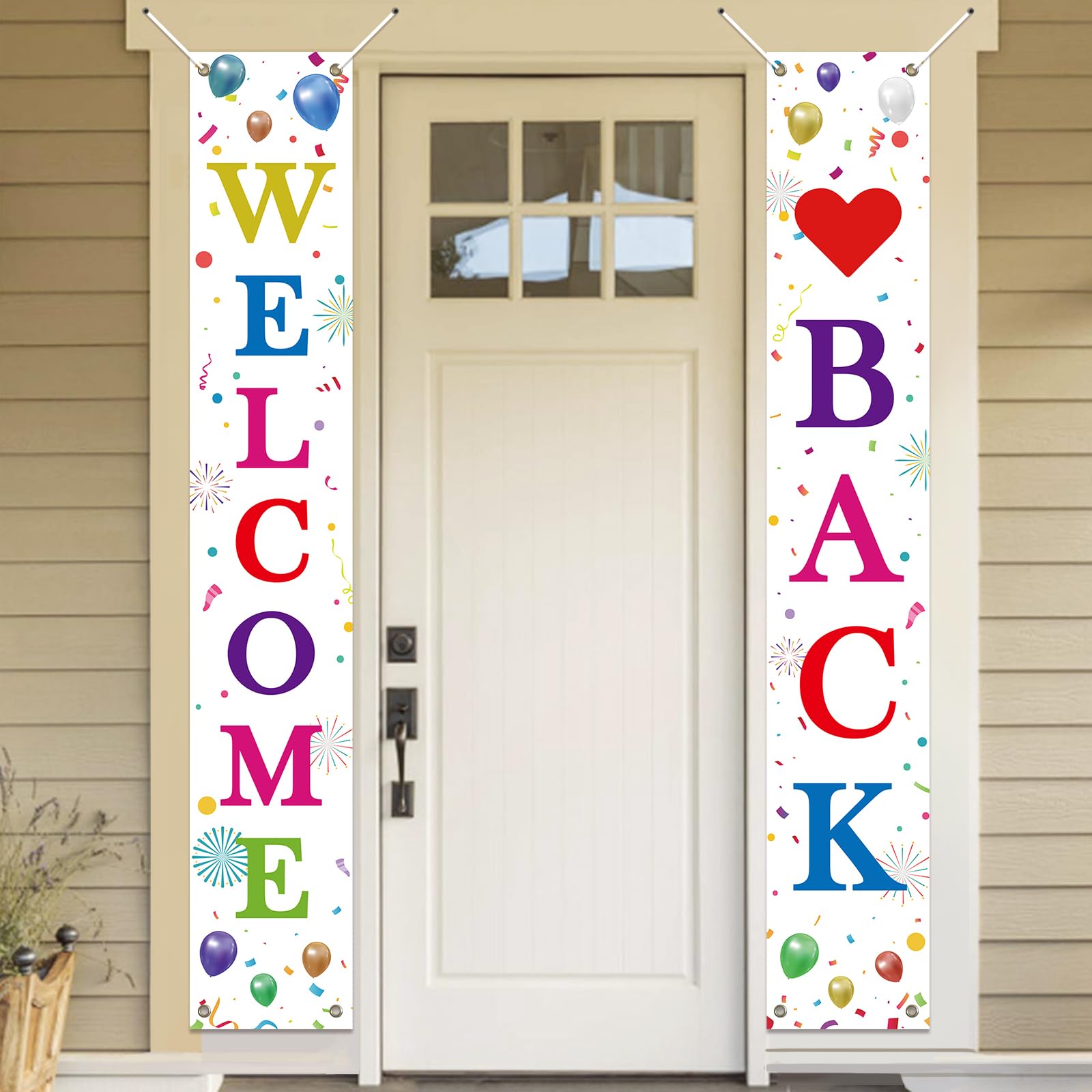 Koliphy Welcome Back Decoration - White 180x30cm Door Banner With Photo Booth Support for Homecoming, Family Returning, Classroom Party Supplies
