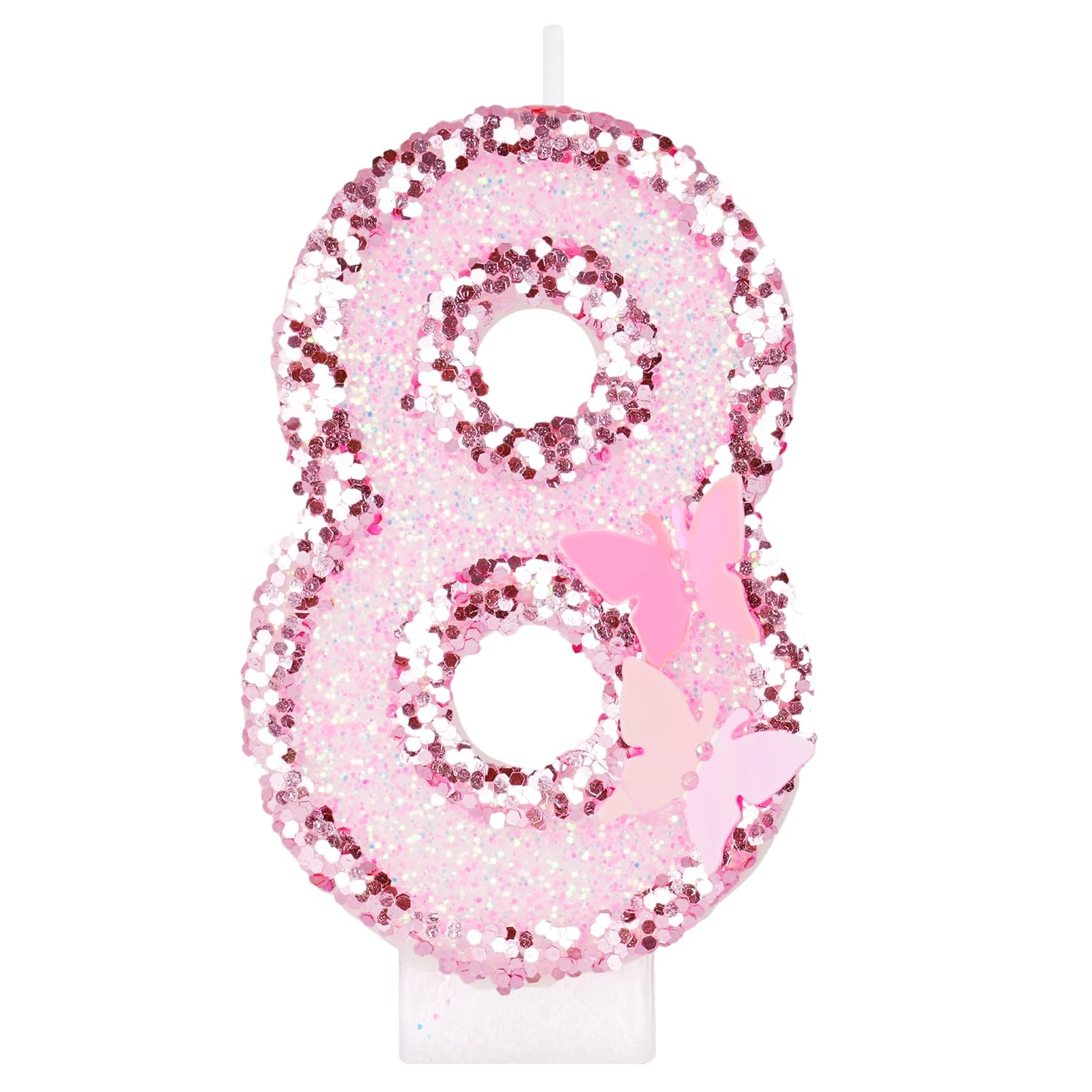 Butterfly Birthday Candles, Pink Number 8 Candle Glitter 8th Number Candle 8th Cake Topper for Girls Butterfly Theme Party Themed Birthday Decorations Party Supplies