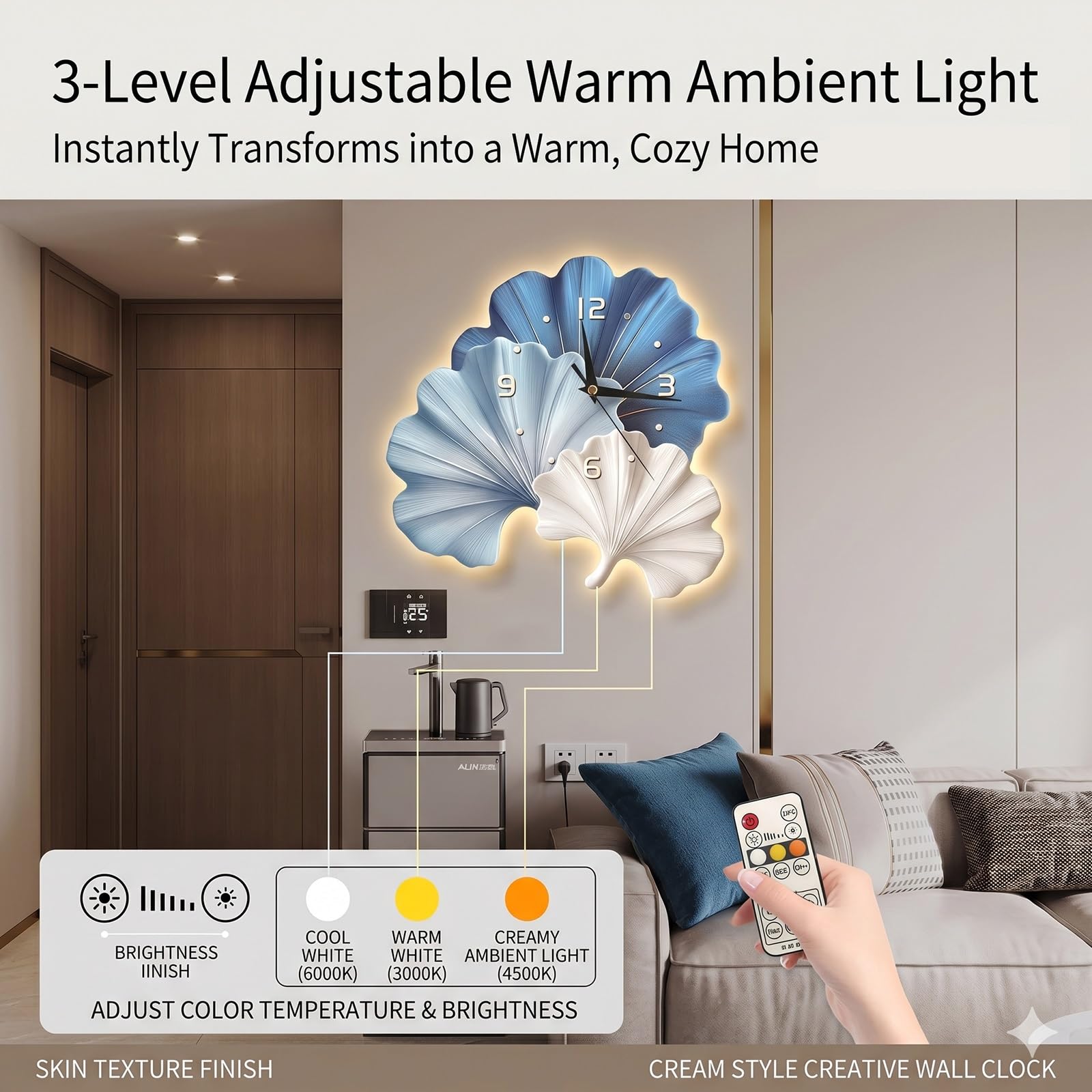 Orologio da parete silenzioso 3D, orologio decorativo moderno con luce LED, pittura in cristallo acrilico per casa, ufficio, camera da letto, ingresso corridoio