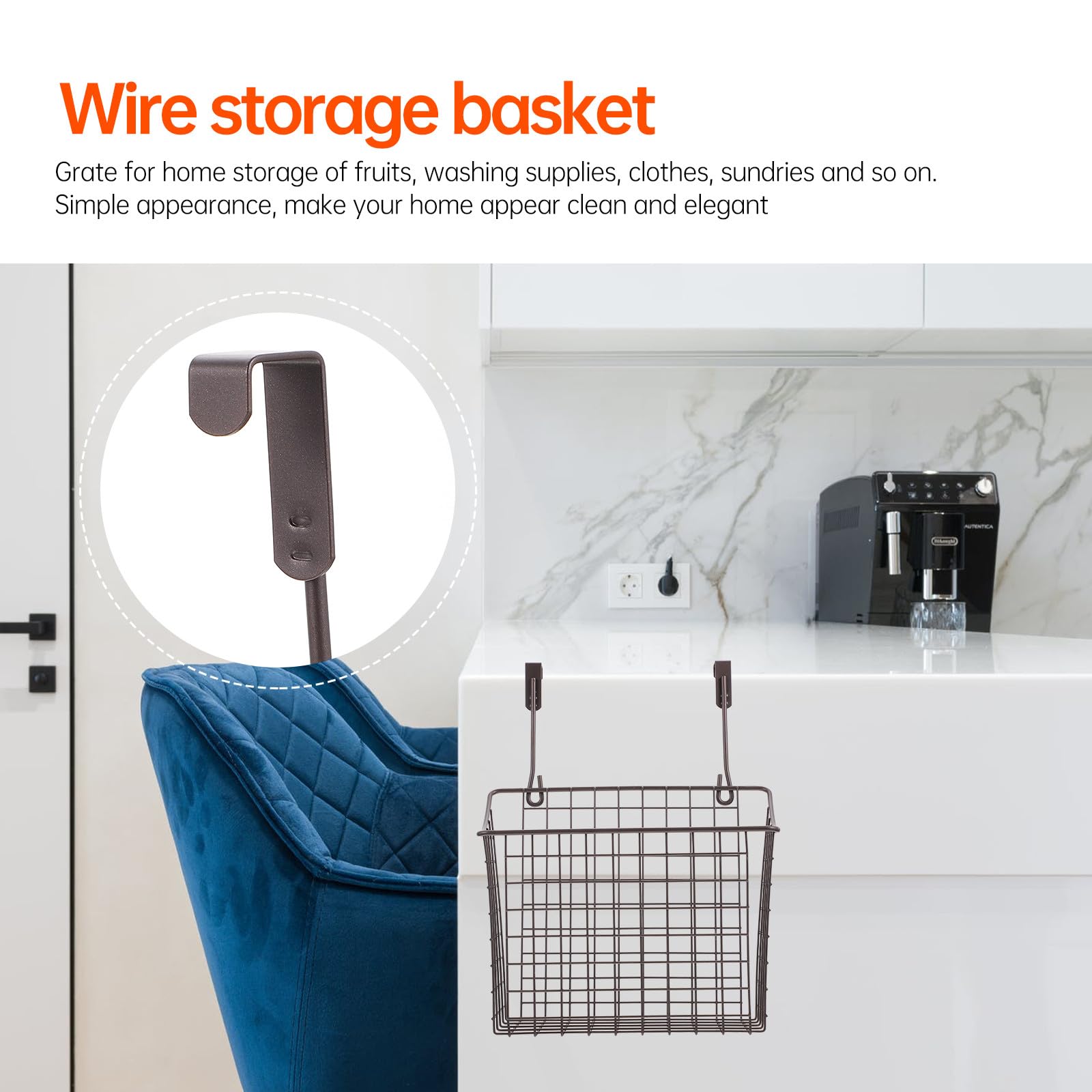 Amosfun Cesta de Almacenamiento Colgante para Puerta de Cocina Negra de Alambre de Hierro, Cesta Organizadora de Gran Capacidad para Despensa y Hogar, Soporte Práctico para Utensilios y