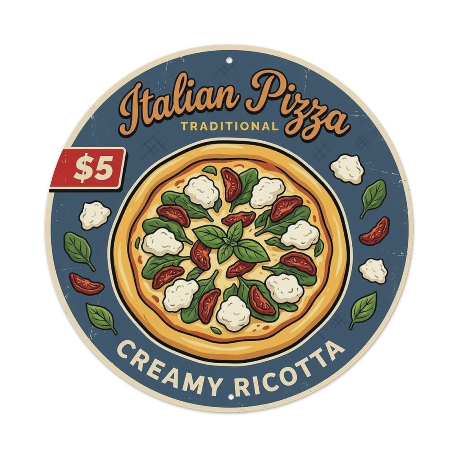 Huiyhb 8X8inch(20X20cm) Vintage Pizza Slice Italian Traditional Cuisine Ricotta Metal Tin Sign
