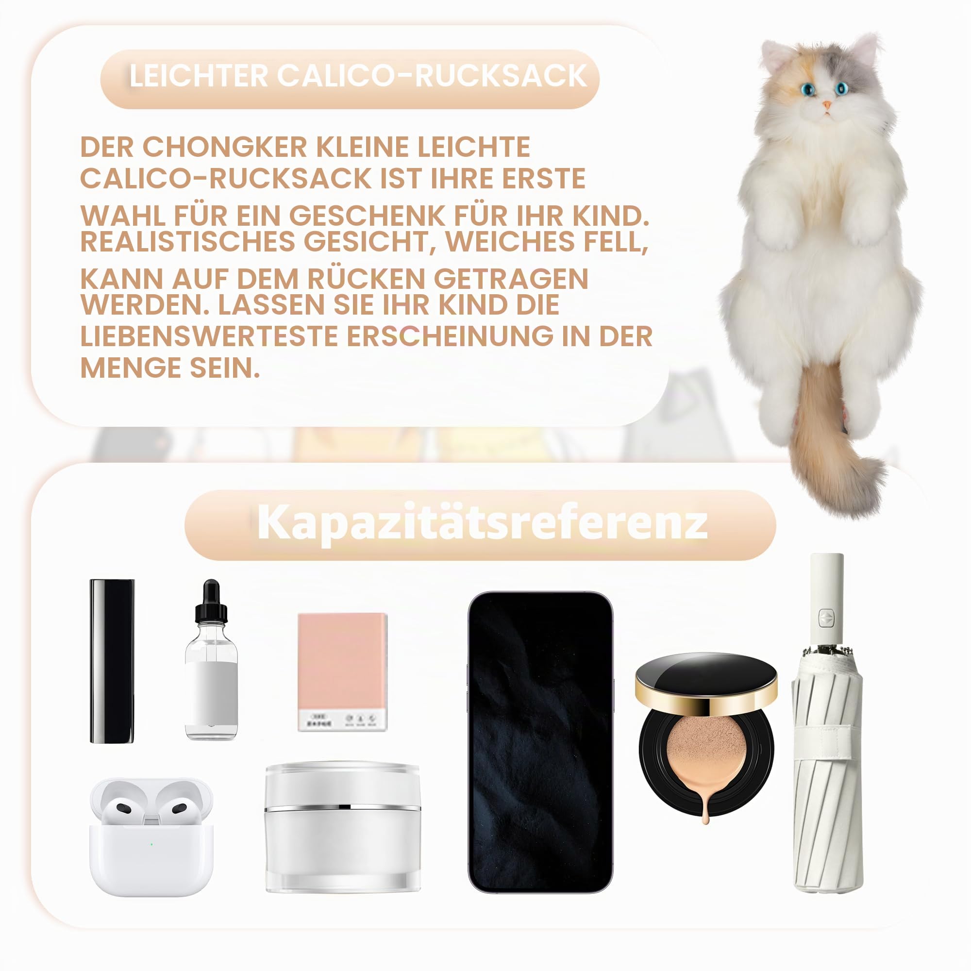 Chongker Gefüllter realistischer Katzen-Plüsch-Rucksack