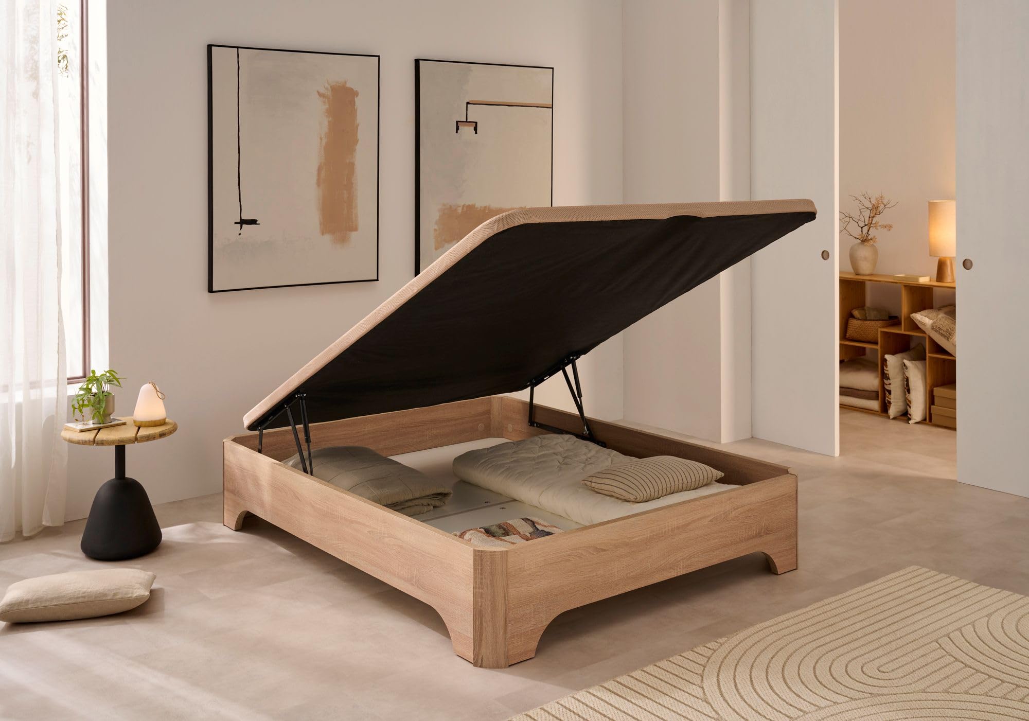 Matris - Canapé Abatible Elevado con Patas Elegance, Arcón Gran Capacidad, Base Transpirable 3D, Apertura Hidráulica, Estructura Reforzada, Varios Tamaños y Colores - con Montaje