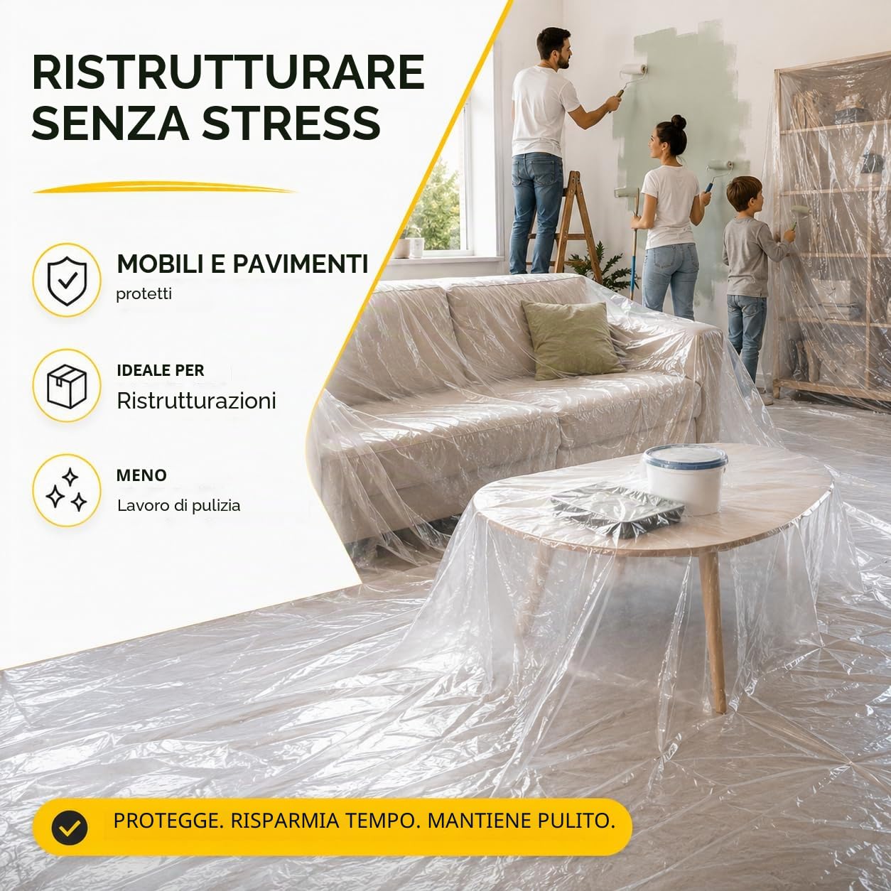 Telo Protettivo Extra Resistente Trasparente 6x4x5m 160m² Pittura Ristrutturazioni Traslochi Made in Europe