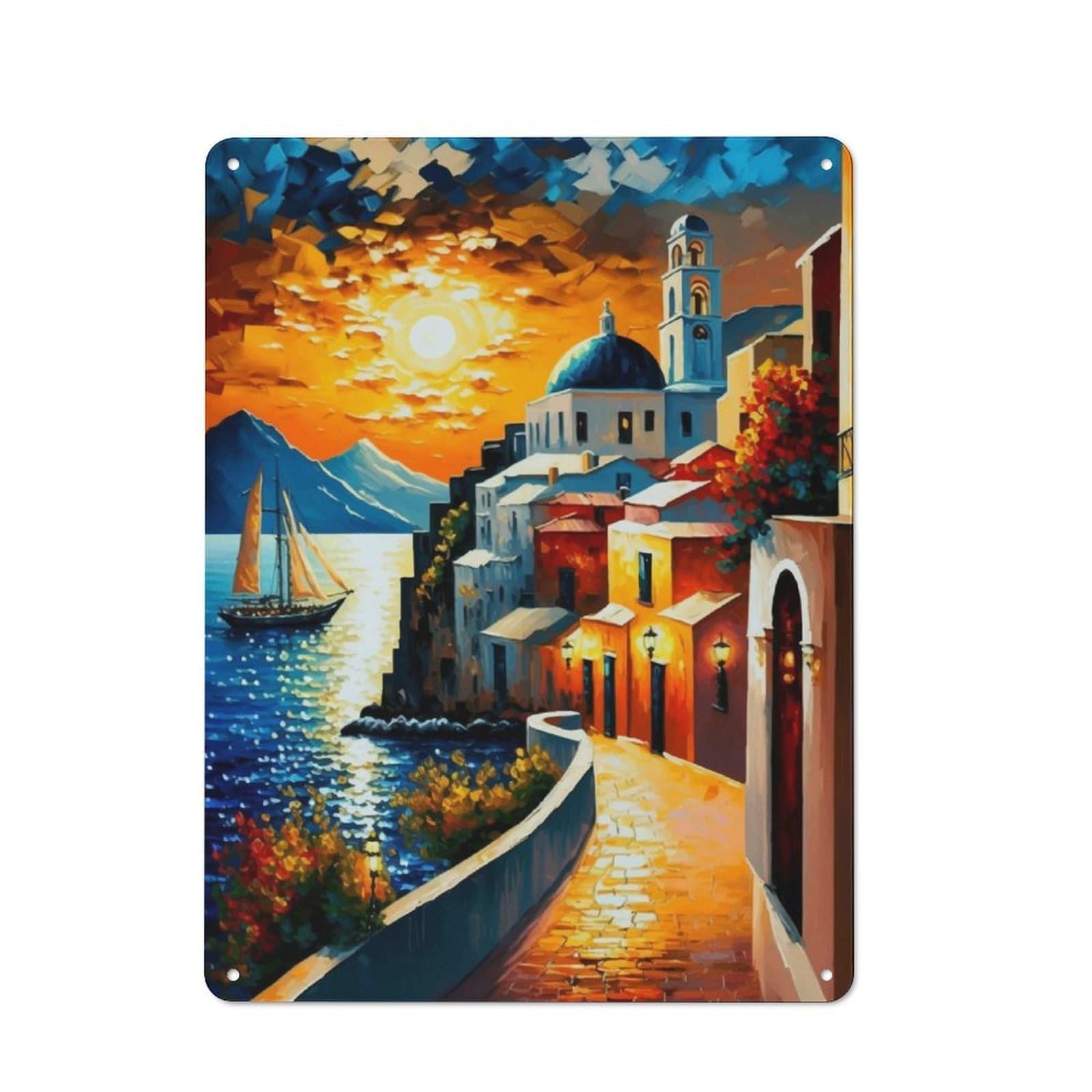 Junmoney Santorini In Color Metal Plaque 40X30cm With For Workshop Wall, Retro Decor, For Garage, Workshop And Man Cave Decoration