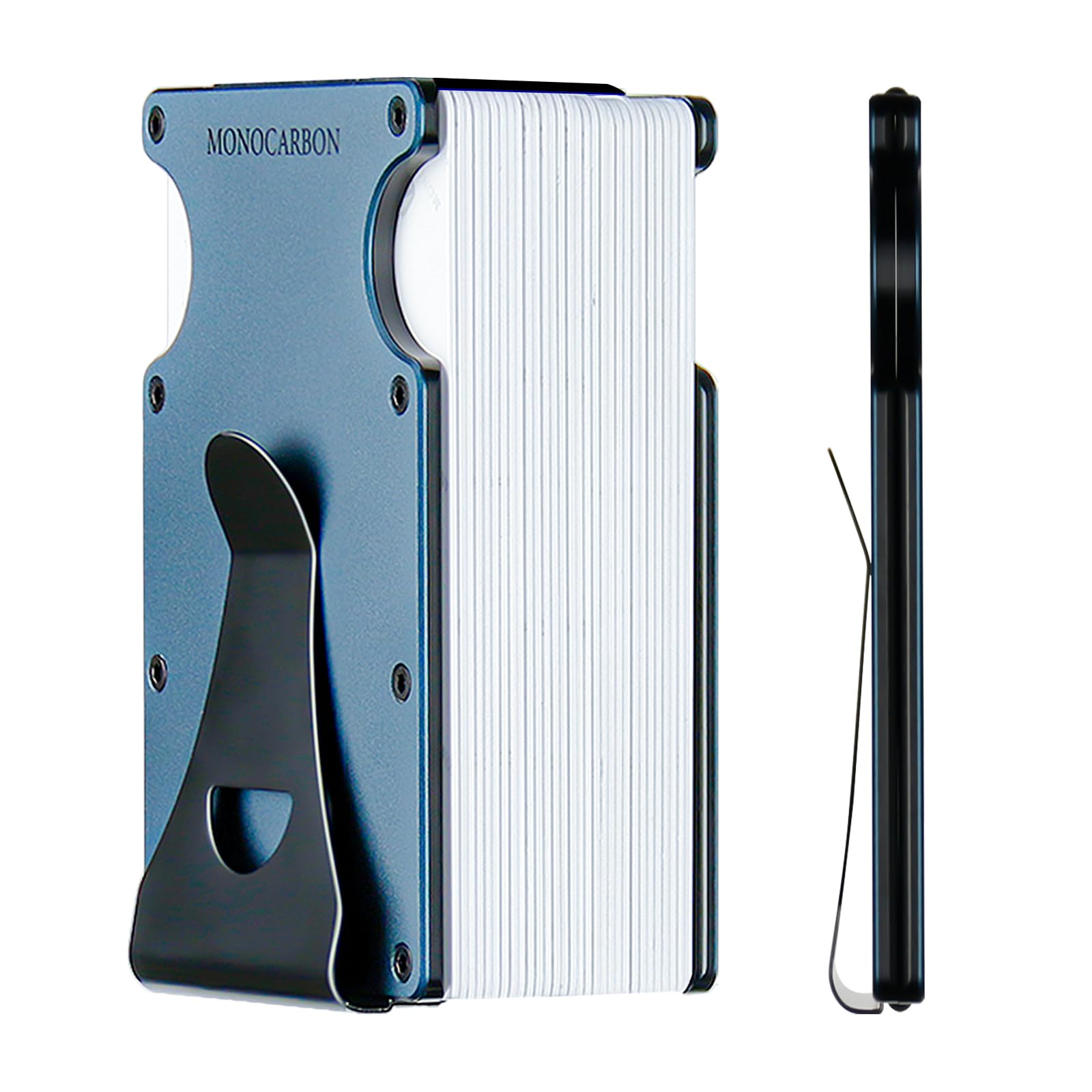 MONOCARBON Minimalist Wallet for Men, Blue, Metal Wallet