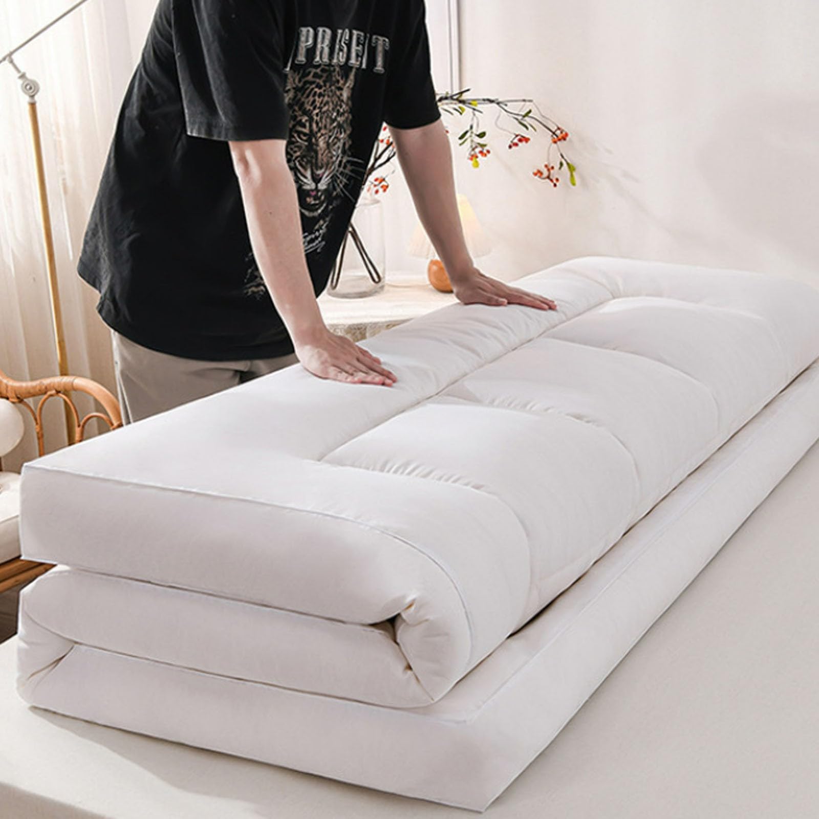 Materasso futon Giapponese Tatami Spesso, Cuscino in Velluto di Piume, Materasso Pieghevole per casa e dormitori(Gray,90 * 190cm)
