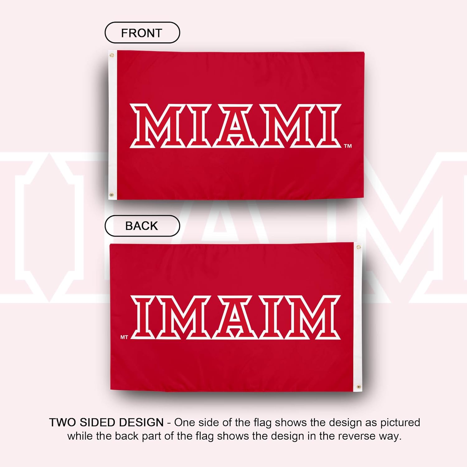 Desert Cactus Miami University MUOH Flag - 3 x 5 Feet Redhawks Banner, Indoor/Outdoor Durable Fabric, 100% Polyester Design (Style 5) - Image 2