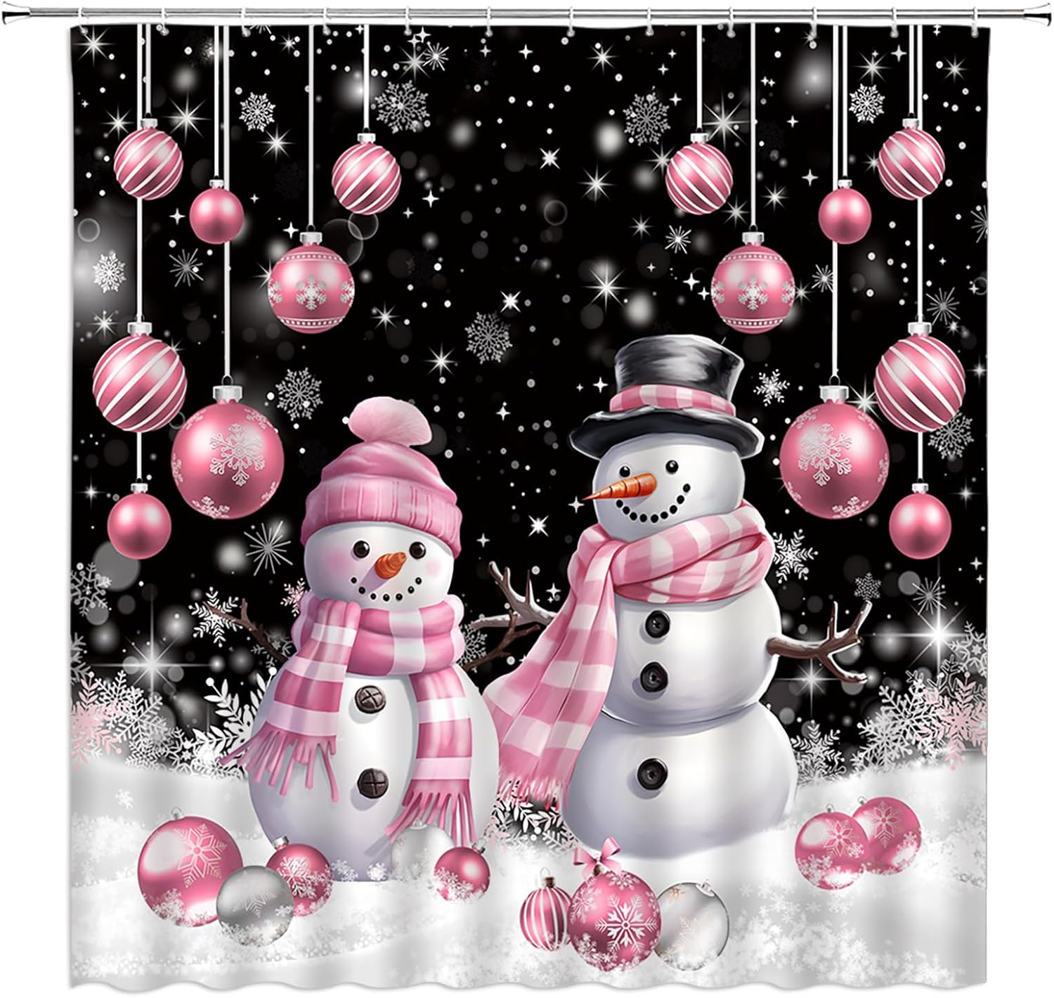 GCTNBJL Winter Christmas Shower Curtain Golden Xmas Ball Dog Snowflake Holiday Animal Festival Black White Extra Long Bathroom Home Curtain with Hooks,70x78 Inch