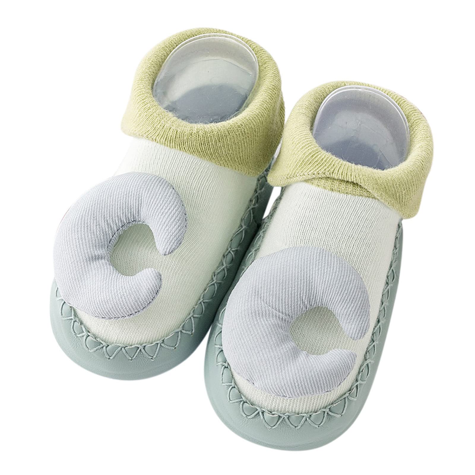 Generic Spring and Summer Children Toddler Shoes Boys and Girls Short Sock Shoes Flat Bottom Light Solid Color Cartoon Star Moon Pattern Shoes for Baby Girls 12-18 Months (Green, 4 Infant)