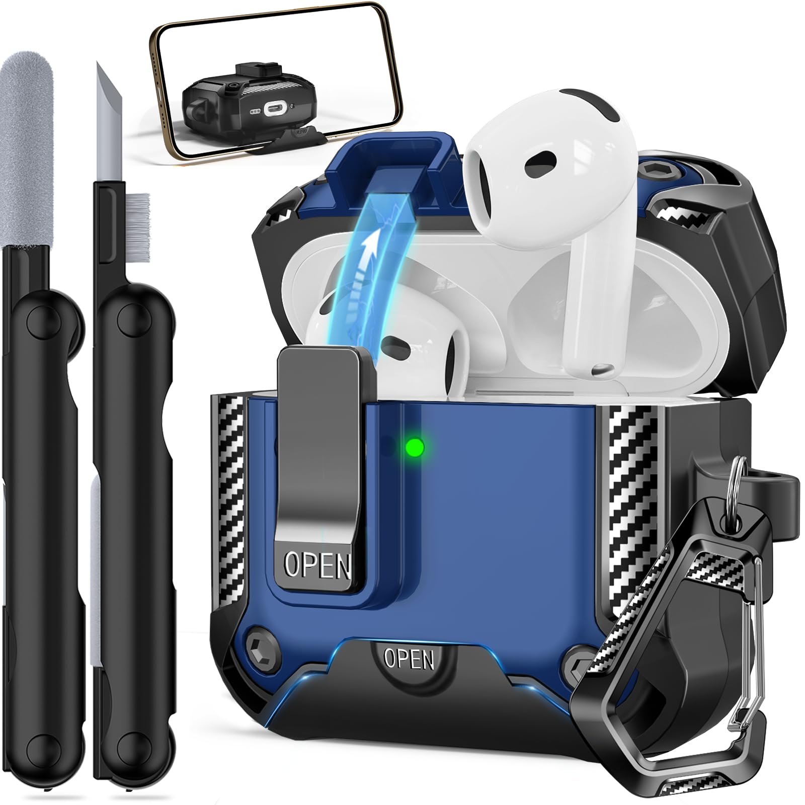 Secure Lock Case for AirPods 4 with Cleaning Kit & Keychain, Shockproof Protective Cover Compatible with Apple AirPods 4th Gen 2024 for Men Women,