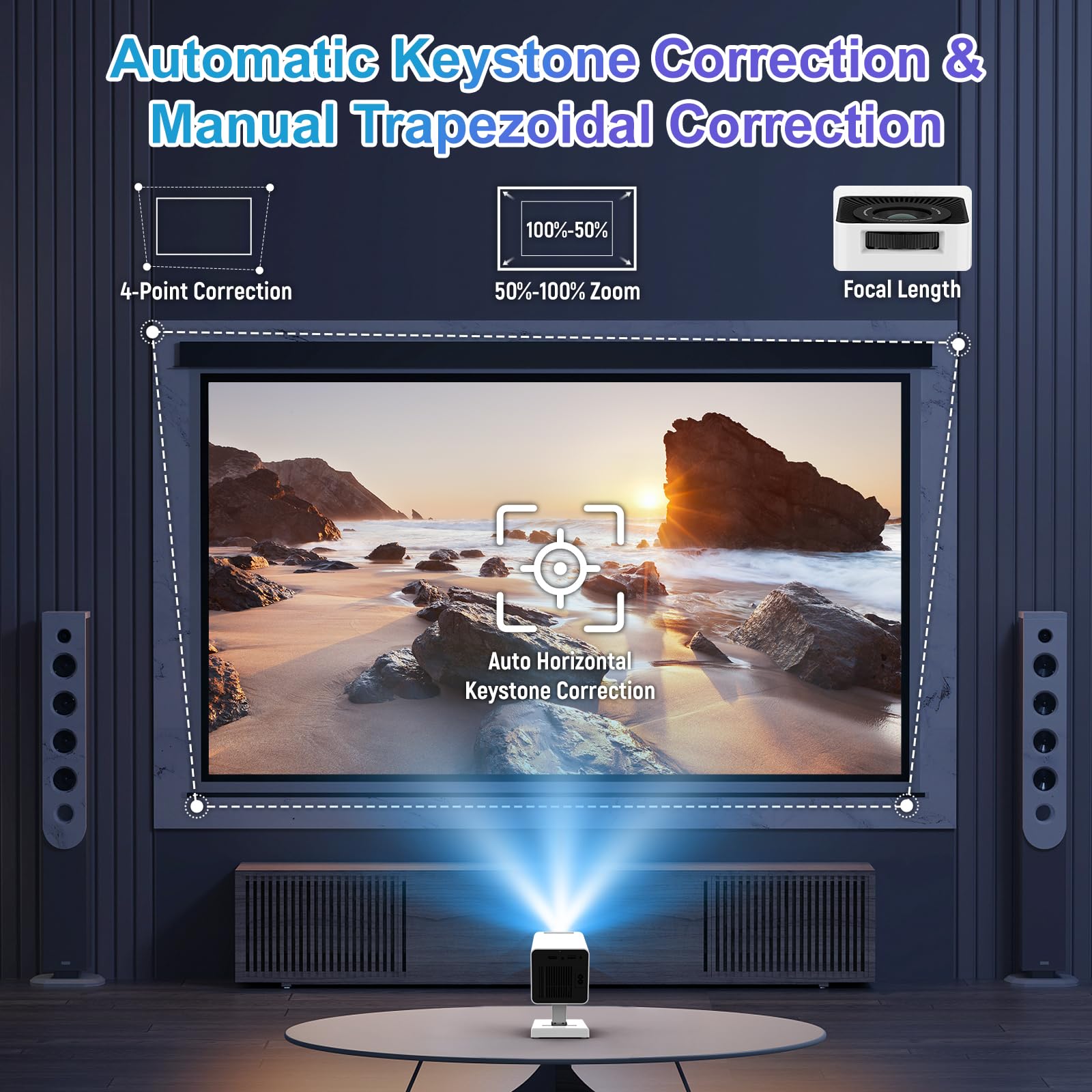 Mini Projecteur 4K Vidéoprojecteur, WiFi 6 & BT 5.0 Projecteur Video Supporté Correction, Portable Projecteur pour Chambre, Maison et extérieur (Blanc)