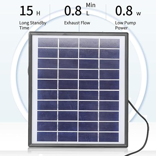 Miniatura 5 de Bomba de aire solar, bomba de fuente de aire solar de oxígeno de 10 V 6 W con mangueras de aire y piedras de burbujas, panel ajustable de 180°,