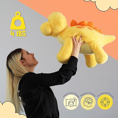 Miniatura 5 de Animales de peluche con peso de dinosaurio amarillo de 25 pulgadas  4 libras - Animal de peluche de dinosaurio con peso para la ansiedad - Gran
