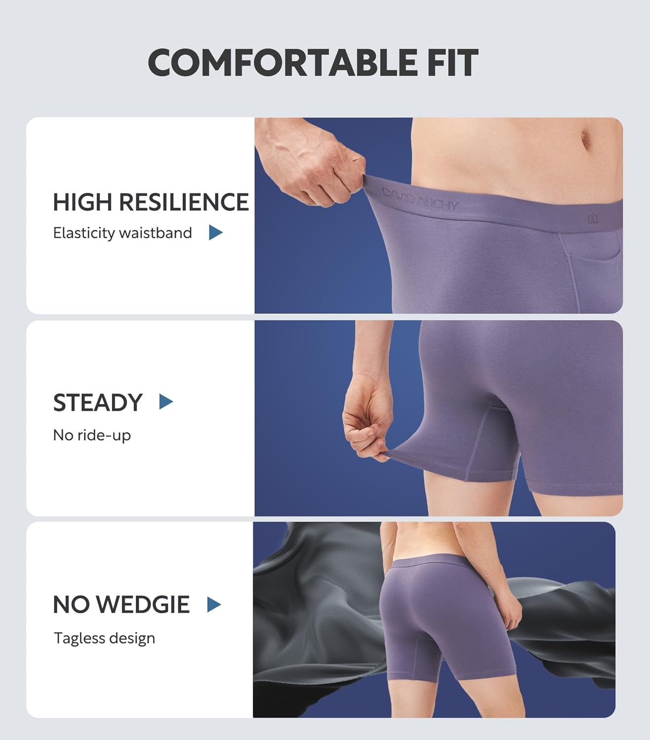 DAVID ARCHY Mens Underwear Cotton Boxer Briefs with Pouch Ultra Moisture Wicking Breathable Soft with Horizontal Fly 3 Pack - Image 5