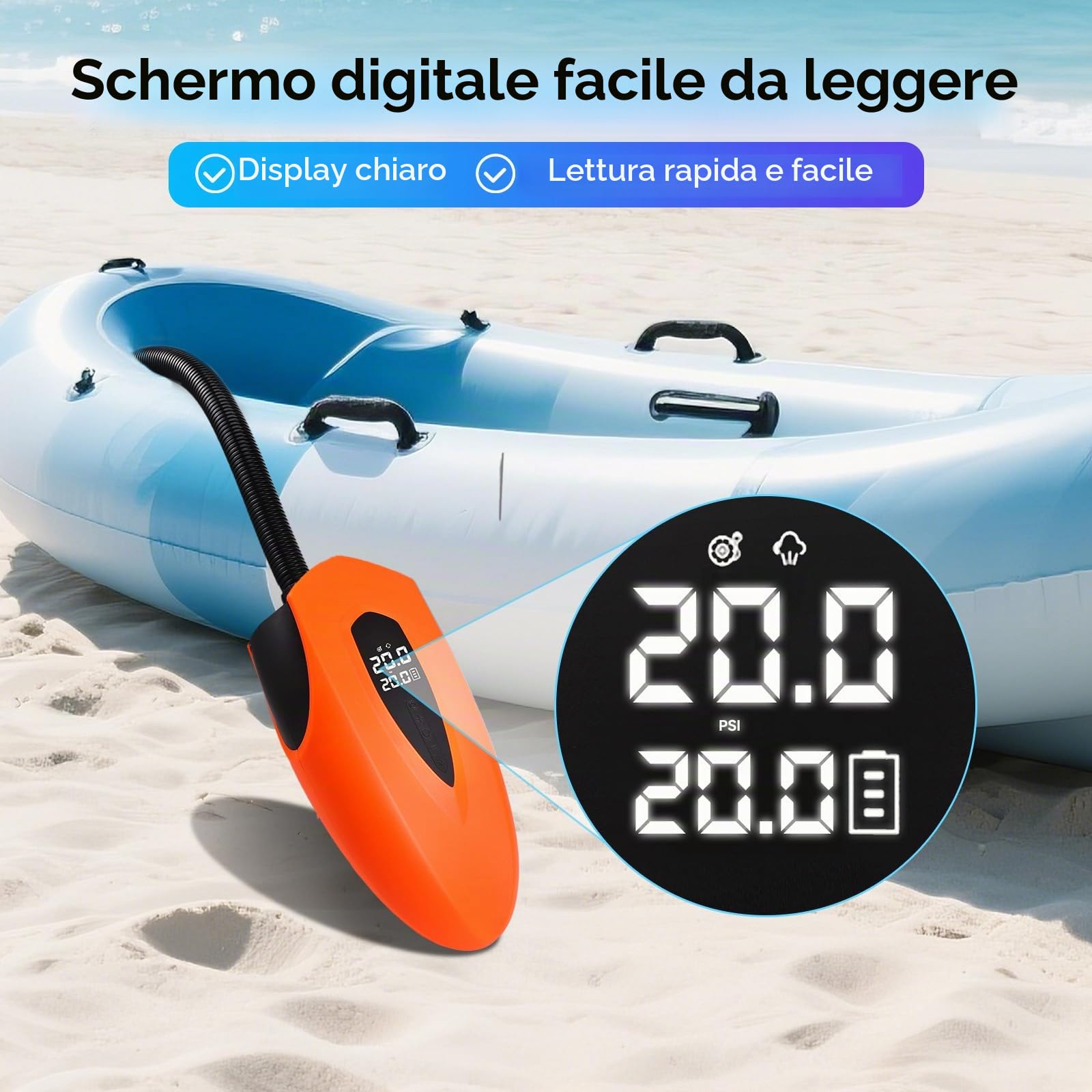 Pompa ad aria elettrica, 20 psi, ad alta pressione, pompa ad aria elettrica SUP, 12000 mAh, batteria ricaricabile, con luce LED, 12 V DC, per gommoni, materassi ad aria