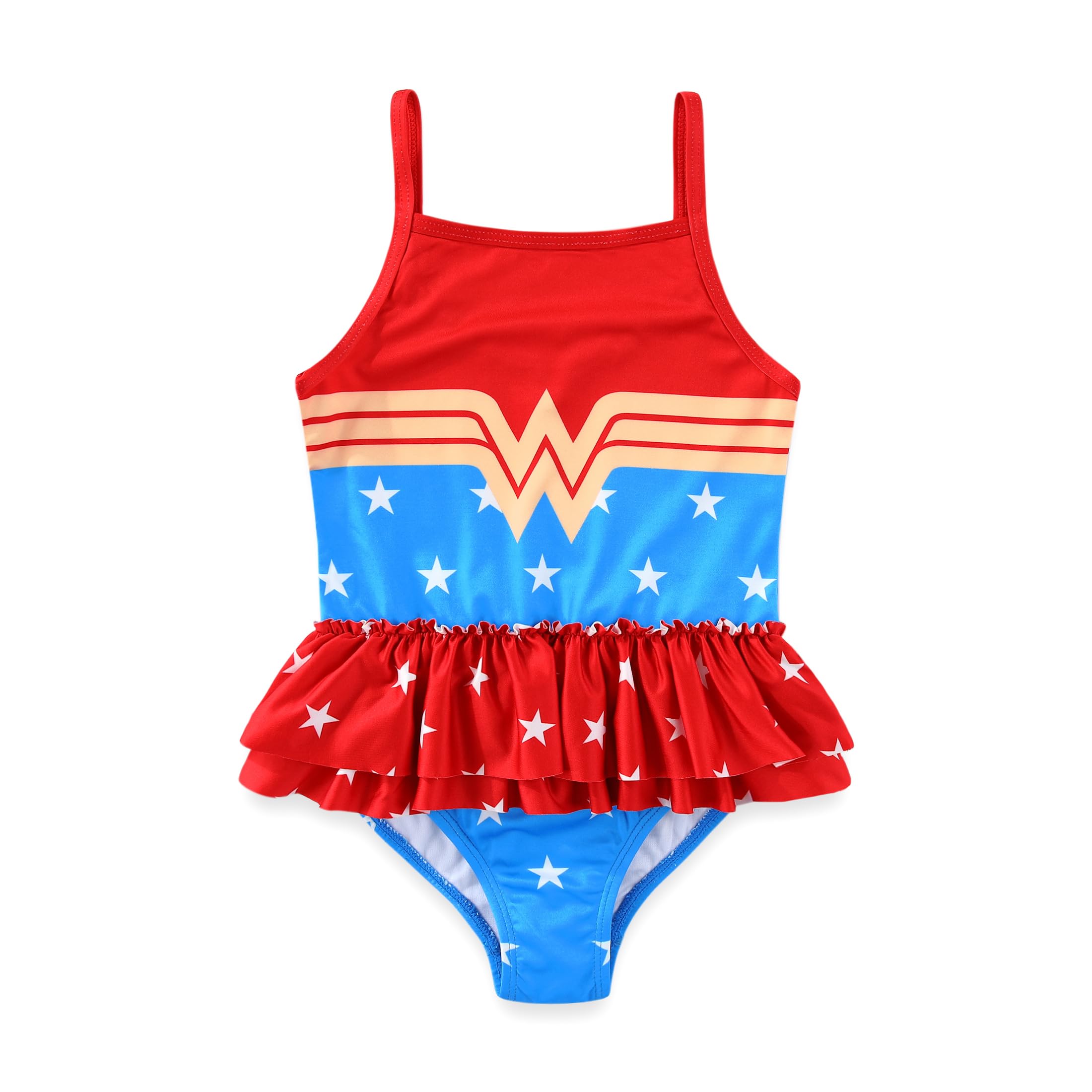 WARNER BROS Wonder Woman Girls Swimsuit UPF 50+ One Piece Bathing Suit for Toddler and Big Kids