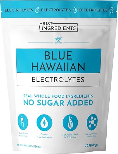 Blue Hawaiian - Mezcla de bebida de electrolitos 30 porciones Agua de coco orgánica, espirulina azul y electrolitos de 5 teclas Apoya la