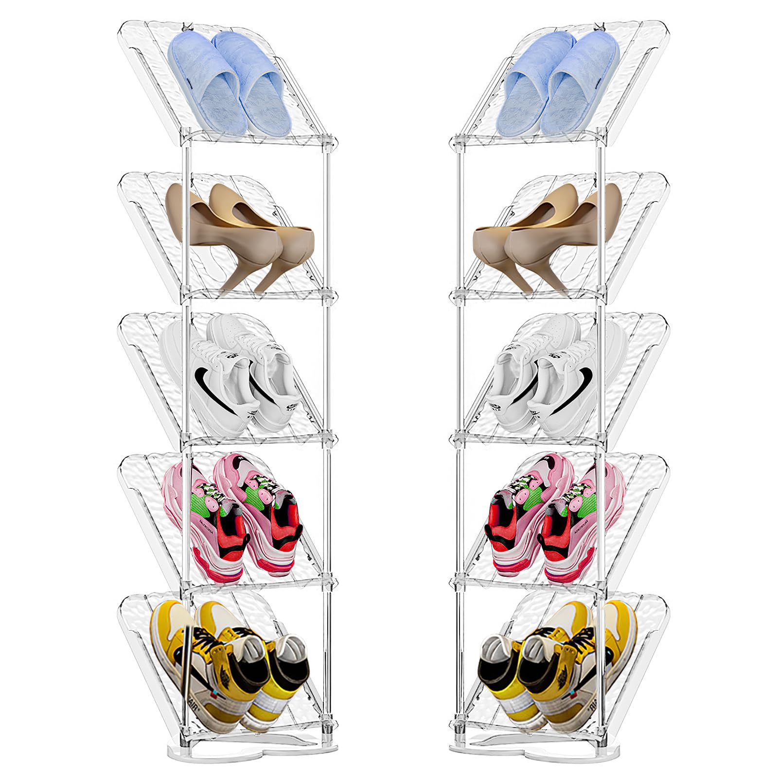 Farerkass Scarpiera Plastica a 5 Livelli Salvaspazio Inclinata, Portascarpe Da Esterno a 45°, Mensola Multifunzionale per Ingresso Soggiorno Camera Da Letto