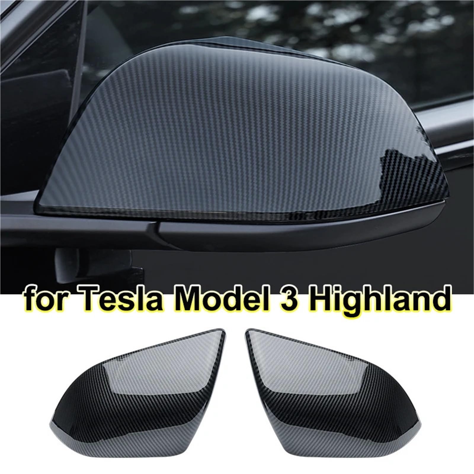 Carcasa Del Espejo Retrovisor Uso apto para Tesla Model 3 Highland 2024, Cubierta Protectora For Espejo Retrovisor De Fibra De Carbono ABS Tapa Espejo Retrovisor(Bright Carbon F P)