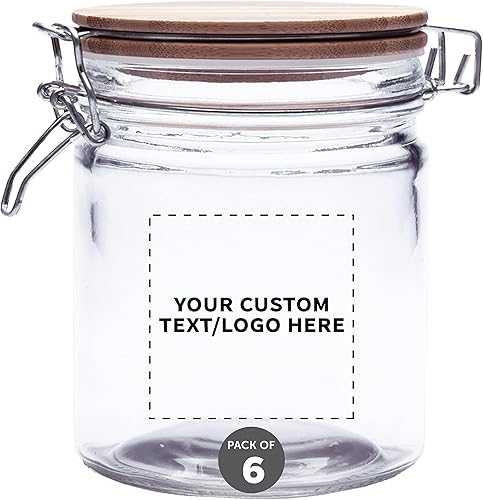 Miniatura 1 de DISCOUNT PROMOS Tarros de caramelo personalizados con tapas de madera con bisagras de 22 onzas, juego de 6, paquete personalizado a granel, perfecto