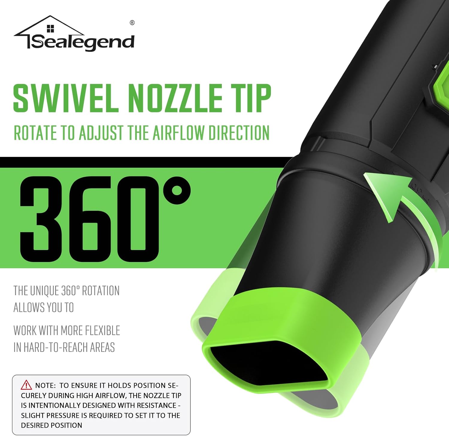 Sealegend Car Drying Nozzle Compatible with EGO Leaf Blower Models 530 575 580 615 650 670 765, Compact Nozzle Attachment with Shoulder Strap,for Easy Snow & Leaves Removing, Green, 9.5in.
