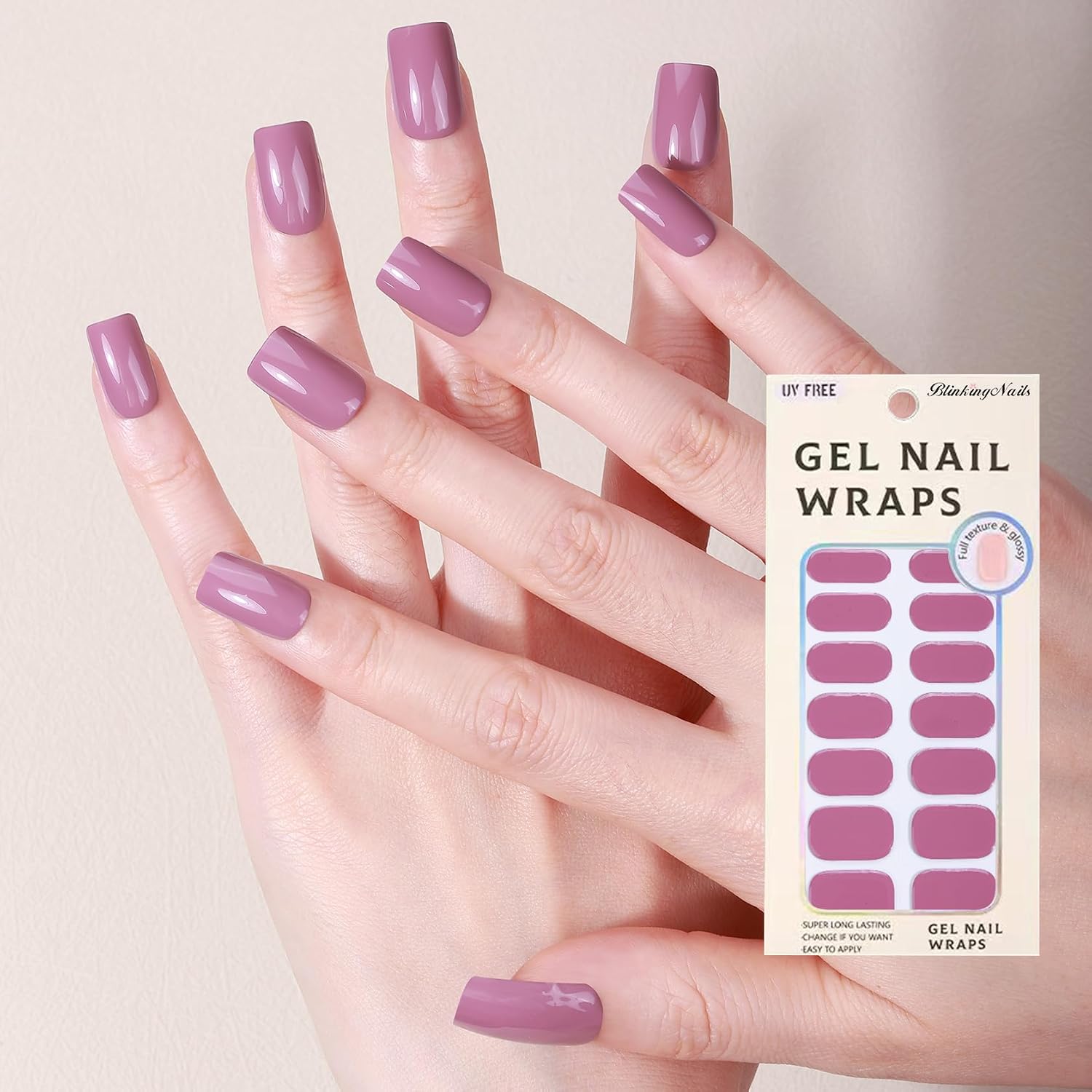 Gel Nail Wraps, Long-Lasting Self-Adhesive Strips with Application Kit, UV-Free Nail Art Stickers 16pcs with 8 Sizes, Black Glossy Finish, Cuticle Stick & File