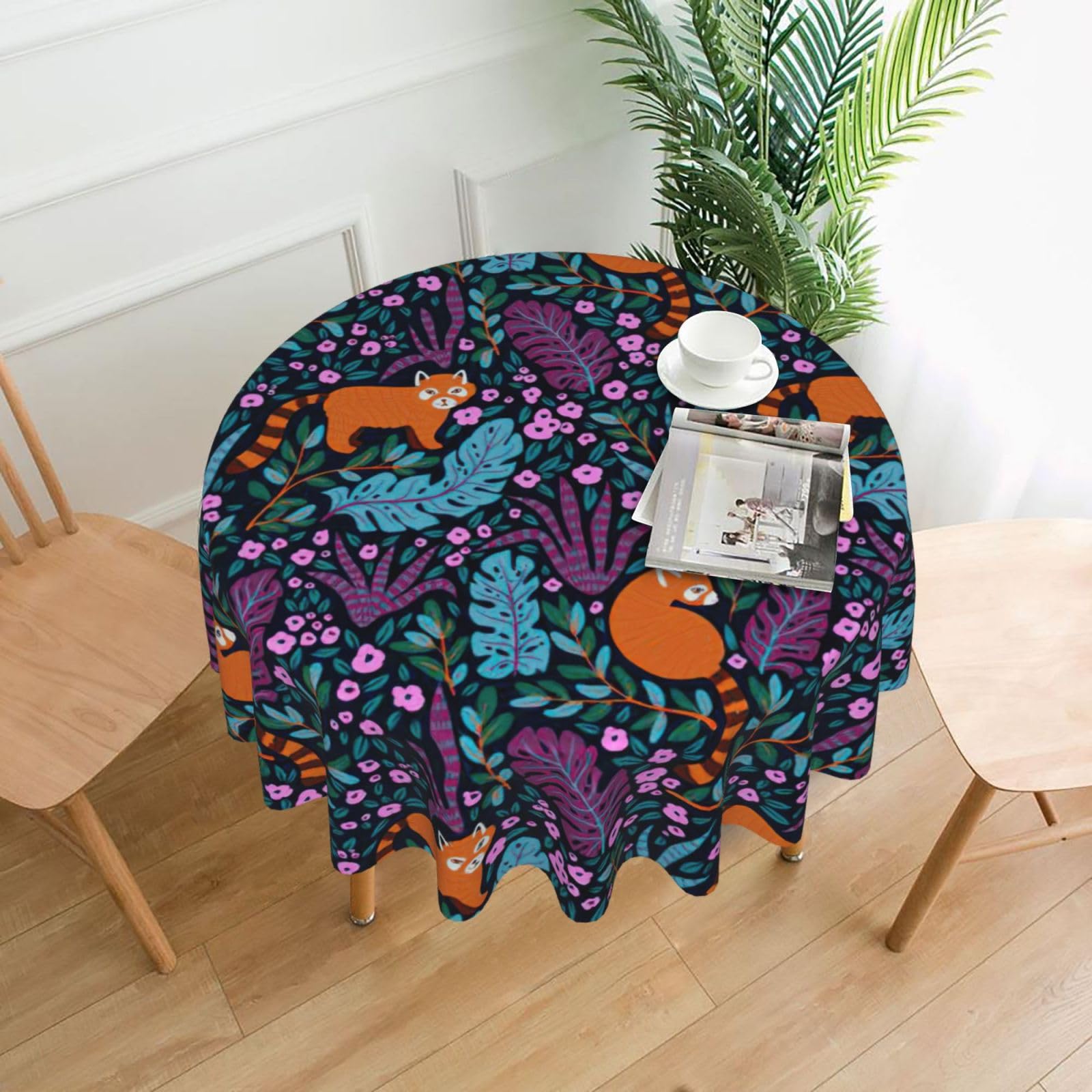 Uusnwaa Cat Print Print Round Tablecloth 60 Inch, Stain Wrinkle Resistant Washable Polyester Table Cover For Kitchen Party