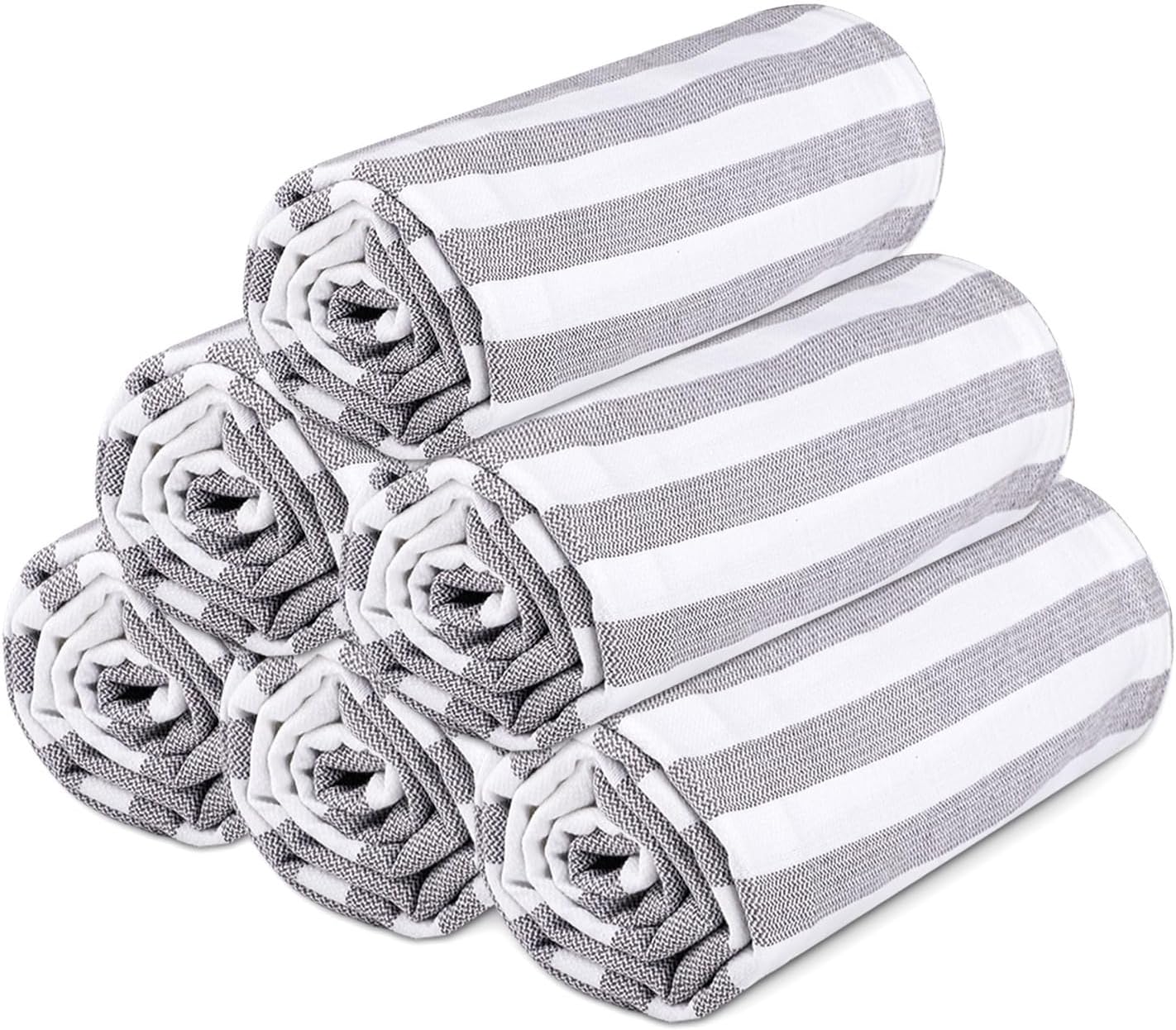 Urban Villa Set of 6 Peshtemal Turkish Beach Towel Oversized 36x72 Absorbent Extra Large - Sand Free Quick Dry Bath Towels - Lightweight Travel Cruise Camping Spa Towels - Grey