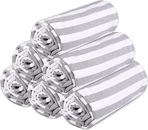 Urban Villa Set of 6 Peshtemal Turkish Beach Towel Oversized 36x72 Absorbent Extra Large - Sand Free Quick Dry Bath Towels - Lightweight Travel Cruise Camping Spa Towels - Grey - Thumbnail 2