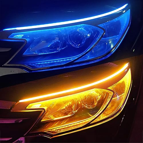 Vilihkc 2 luces LED DRL para circulación diurna para automóvil flexible impermeable tira de faros delanteros señal de giro blanca luces de flujo de